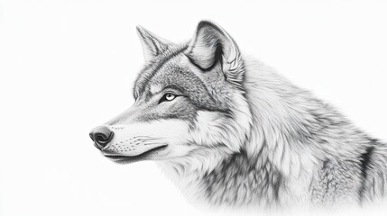 Fototapeta premium Gray wolf portrait, side view, white background