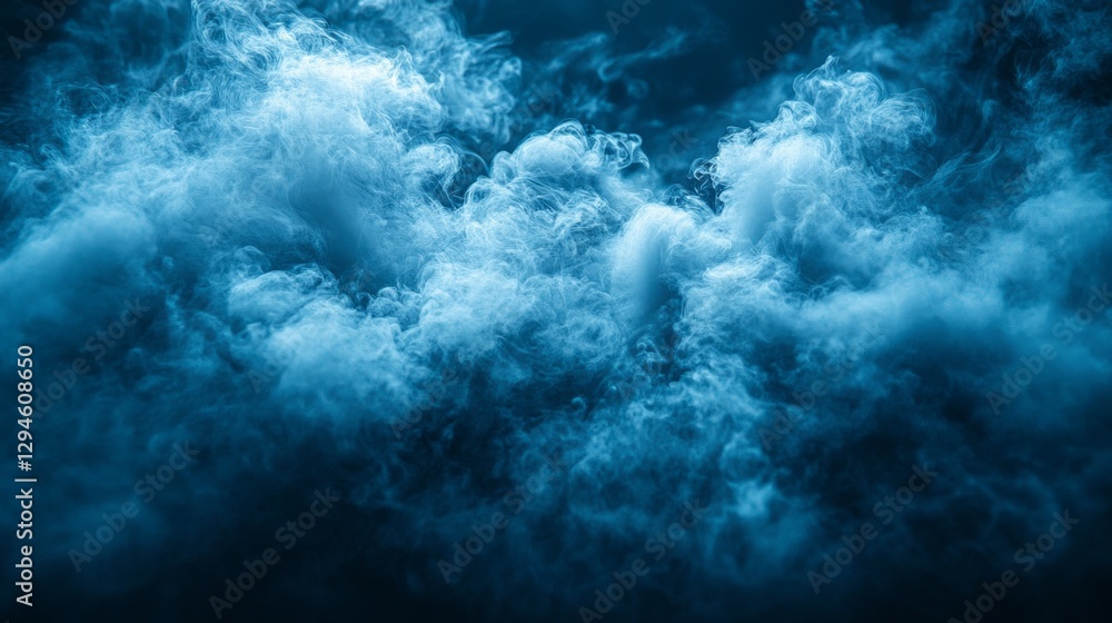 Aufkleber soft clouds of mist rise and intertwine, painted in shades of blue, capturing an atmosphere that evo