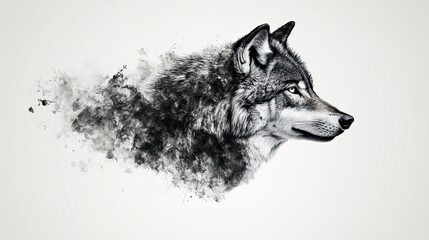Wolf portrait, artistic rendering, gray background, wildlife