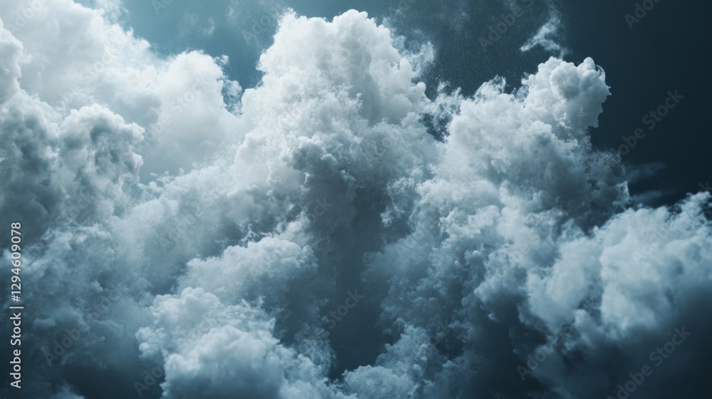 Poster fluffy clouds dominate the sky, casting shadows across the landscape below while hinting at a gentle