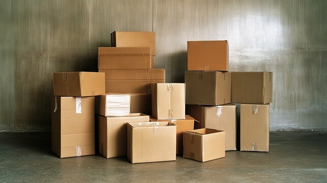 Moving supplies include various cardboard boxes for packing and transporting items during a move. These boxes can hold household goods and other belongings for local or long-distance moves.  