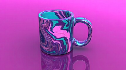 Colorful mug on pink surface, studio shot