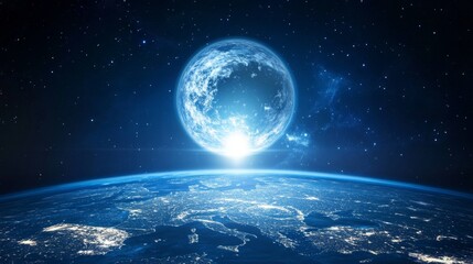 Picture of the Earth from space at night, showing city lights. It's Earth Day and we need to save energy.  