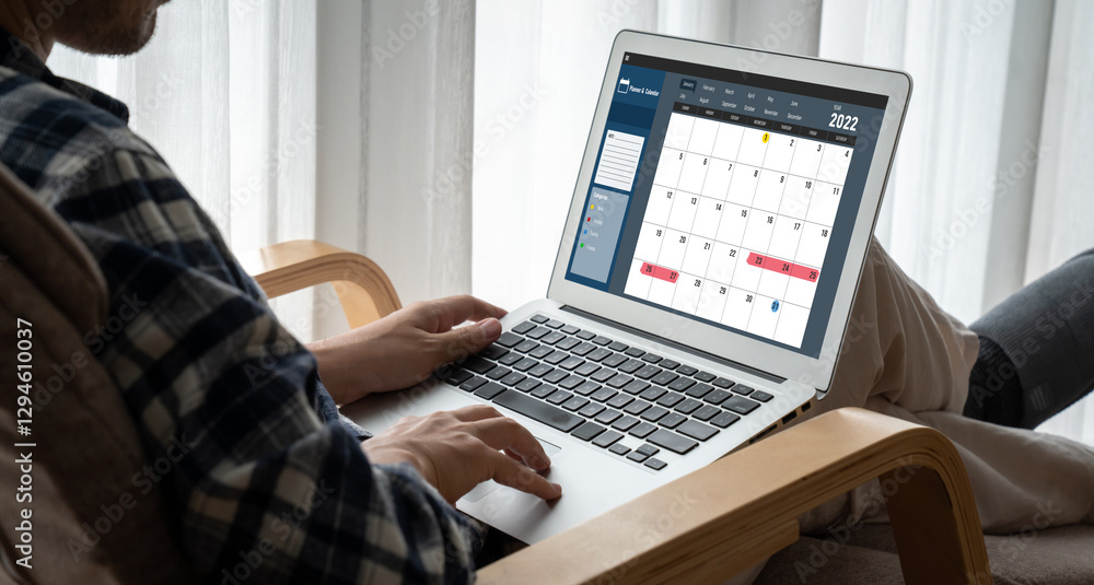 Poster calendar on computer software application for modish schedule planning for personal organizer and on