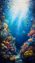 Naklejka premium Realistic Underwater Background with Coral Reef 