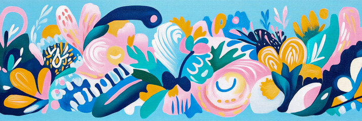 Whimsical Floral Abstract, A Burst of Joyful Blooms, Summer Garden Mood, Design for Print, Card, Poster