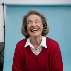 A portrait of an old woman laughing ,wrinkles on face, generated by AI