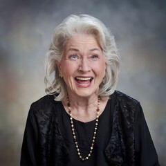A portrait of an old woman laughing ,wrinkles on face, generated by AI