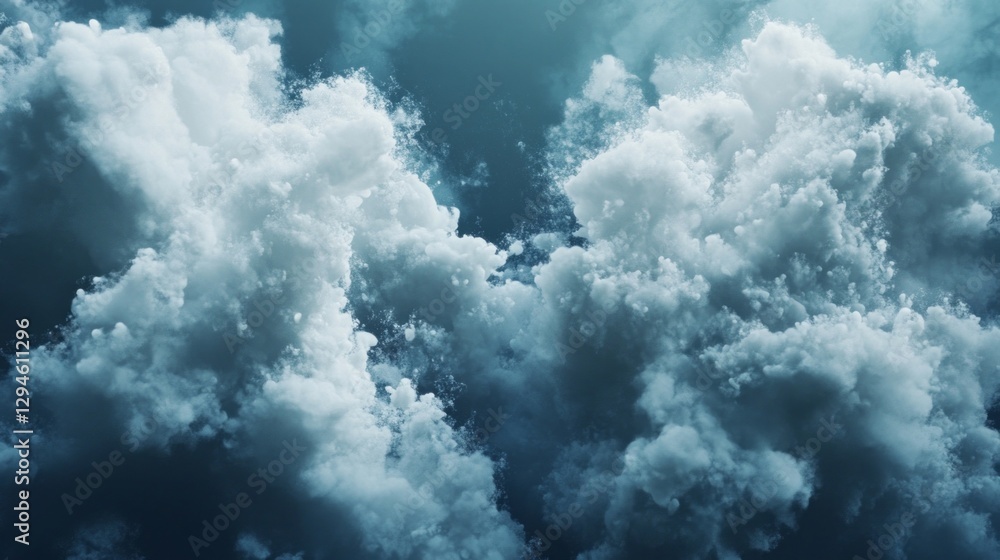Poster fluffy clouds intertwine, creating a soft tapestry against a tranquil sky. the golden hour casts a w