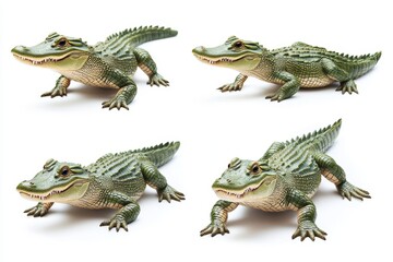 Naklejka premium A set of four alligators isolated on a white background showcasing their detailed textures and powerful presence for creative designs