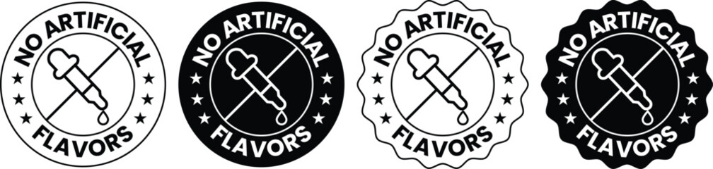 No artificial flavors label. Artificial flavors free illustration for product packaging logo, sign, symbol, badge or emblem. Chemicals free certified icon isolated.