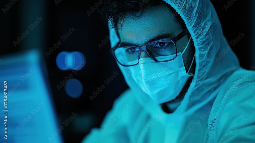 Poster it forensics investigation cybersecurity lab digital analysis dark environment close-up view data re