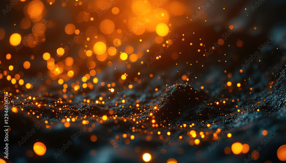 Poster glowing particle background abstract image with orange and blue
