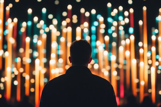 A digital crypto expert reviewing floating AR projections of AI-generated trading candle charts and data 
