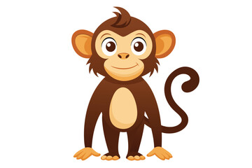 Fototapeta premium A cheerful monkey cartoon character poses confidently, showcasing its playful personality against a white backdrop, Monkey cartoon on white background.