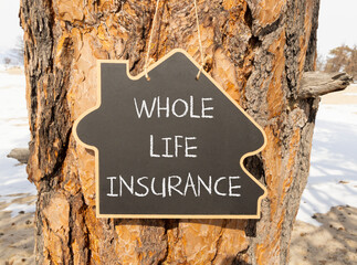 Whole life insurance symbol. Concept words Whole life insurance on beautiful black yellow...