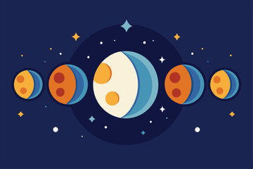 Naklejka premium This artwork showcases the different phases of the moon transitioning through a clear night sky, Moon phases,