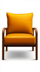 An orange chair with a wooden frame and a yellow cushion