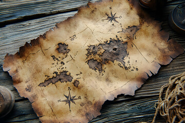 Weathered treasure map with island markings for exploration theme