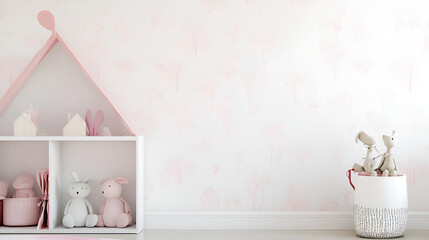 a wall paper for a kid's bedroom, simple, pink and white

