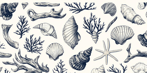 Seashell and Coral Patterns with Retro Coastal Style