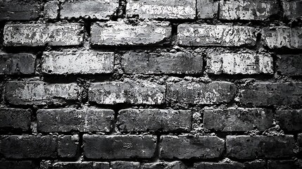 Fototapeta premium Monochromatic Grayscale Brick Wall with Weathered and Peeling Paint