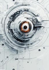 Abstract grey and white background with futuristic technical elements.