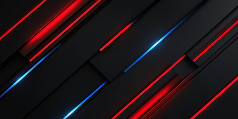 Black minimalist background with glowing blue and red lines and geometric symmetry