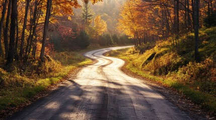 Obraz premium Winding Hilly Pathway Through Craggy Autumn Scenery Under Gentle Sunlight