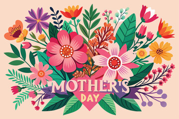 This design showcases a beautiful arrangement of flowers celebrating Mother's Day with cheerful colors and detail, Mother's day greeting design with beautiful blossom flowers