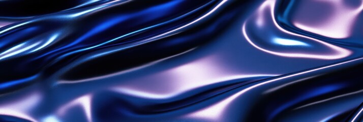 Fototapeta premium Smooth metallic blue surface with reflective waves texture for design concepts