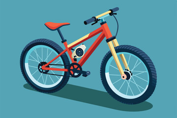 Fototapeta premium This illustration showcases a customizable mountain bike in an isometric perspective with bright colors, Mountain bike Customizable Isometric Illustration