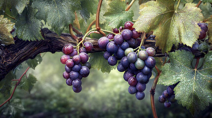 bunch of black grapes hanging on the tree
