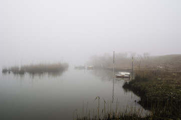 Fototapeta premium the river Po inside its Veneto side Delta during a winter season, Rovigo, Italy