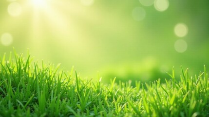 Vibrant Green Grass Blades Illuminated by Soft Sunlight, a Serene Nature Scene Perfect for Backgrounds