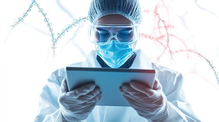 Scientific research biotechnologist conducting dna analysis in digital lab