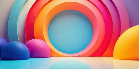 Obraz premium Abstract Colorful Circular Forms and Spheres Create a Vibrant and Playful Composition