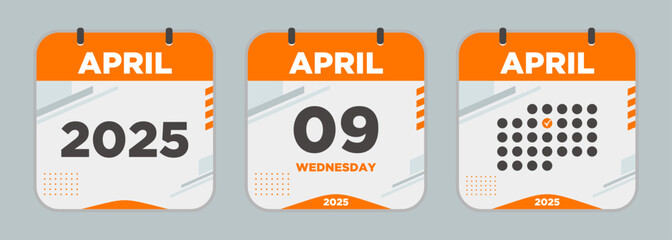 Modern Calendar icon. April. 2025 9 day. The concept of waiting for an important date. Day calendar with date April 9. Cheklist day calendar. Vector illustration.
