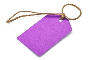 A vibrant purple tag with a string ideal for labeling gifts or products in a stylish way Isolated on white background