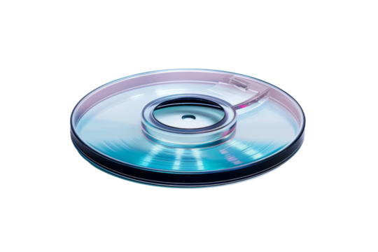 Reflective Blu-ray disc isolated on transparent background.