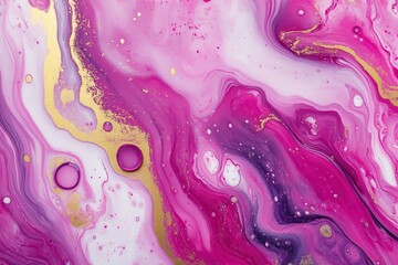 Vibrant Pink Acrylic Flow: Artistic Liquid Marble Design on Canvas with Colorful Swirls and Bubbles
