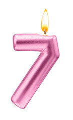 Metallic pink Number seven Candle with Flame