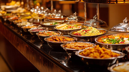buffet style indian food in hotel or wedding function