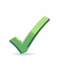 Minimalist Green Checkmark Symbol on White Background for Copy Space, Flat Color Illustration