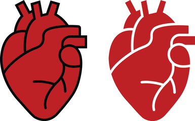 Human heart Organs Hand Drawn flat Line Icon Set Organs Vector for apps, web sign symbol heart, liver, neuron pictogram for human anatomy