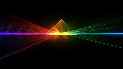 Abstract Rainbow Pyramid Light with Particles on Black Background