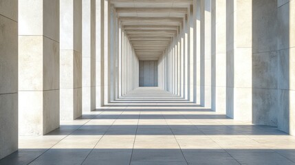 Obraz premium A high-angle view capturing the shadows and depth of a lightly textured concrete wall with symmetrical line patterns