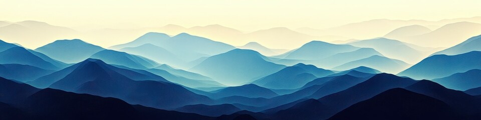 Vibrant Aquamarine Mountainscape: Artistic Digital Illustration of Scenic Blue Hills and Ridges at Sunset