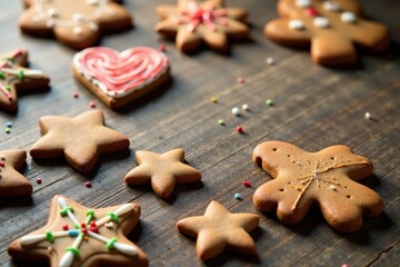 A Festive Arrangement of Delicious Homemade Gingerbread Cookies on a Rustic Wooden Surface