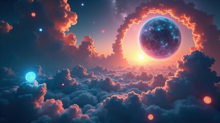 A surreal gas planet with ever-shifting cloud formations, iridescent storm spirals, and floating bioluminescent organisms drifting through its skies in magical realism.